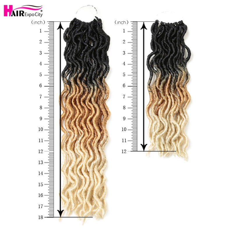 12Inch Goddess Faux Locs Crochet Hair Synthetic Wave Hair Ombre