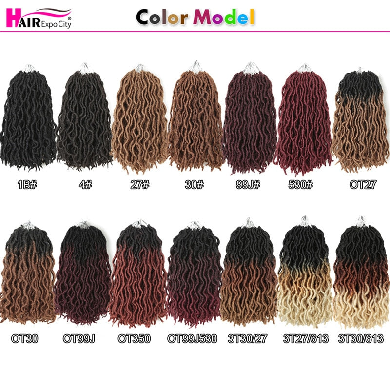 12Inch Goddess Faux Locs Crochet Hair Synthetic Wave Hair Ombre