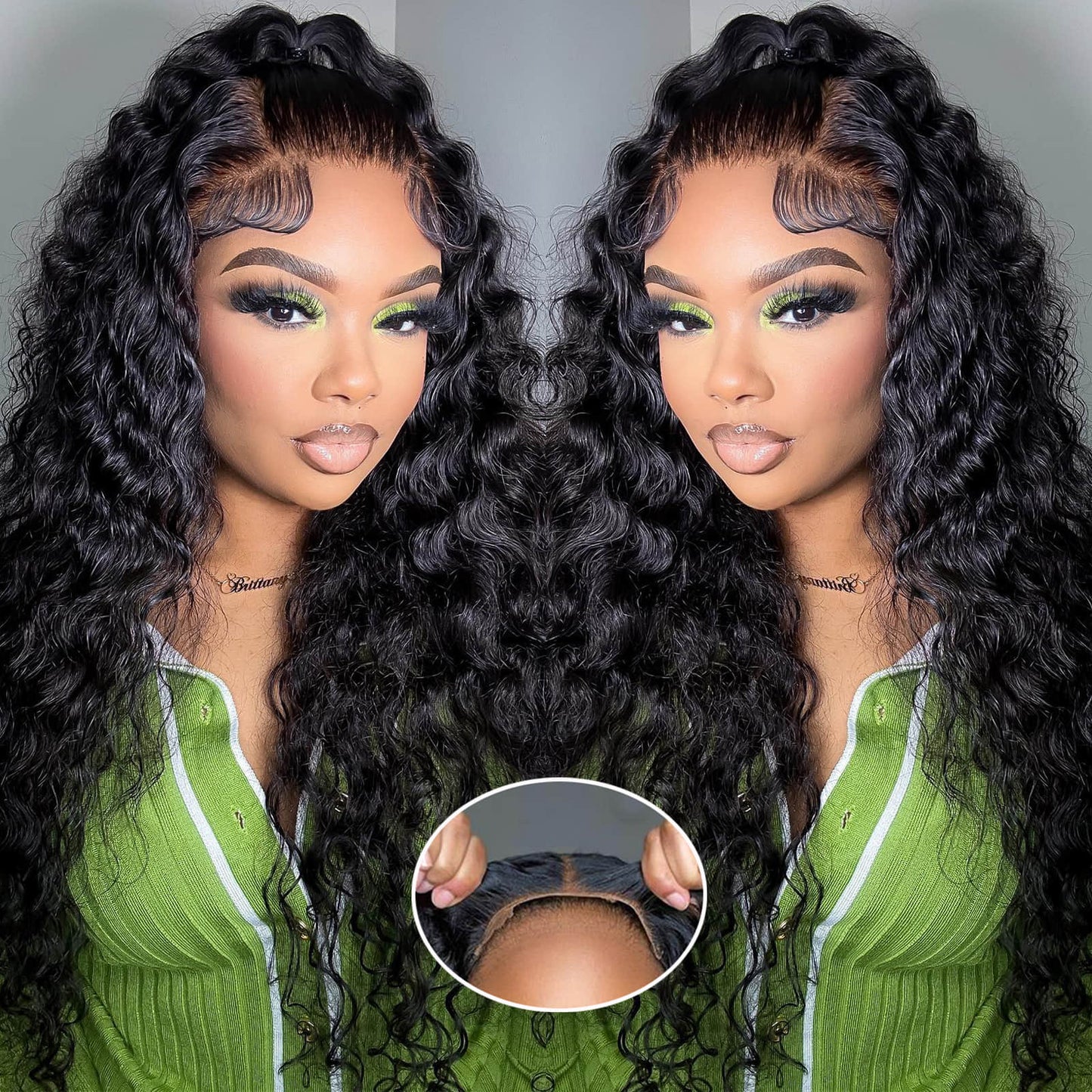 StariaHair 5"x5" Water Wave Transparent Glueless Lace Closure Wig #1B