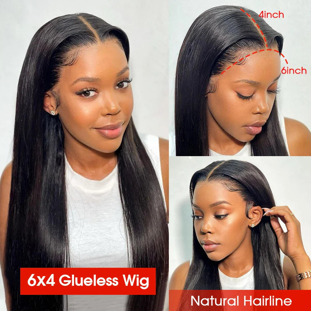 Pre Cut No Glue Bone Straight Glueless Wigs Human Hair For Women Brazilian Glueless Wig Human Hair Ready To Wear Preplucked 200%