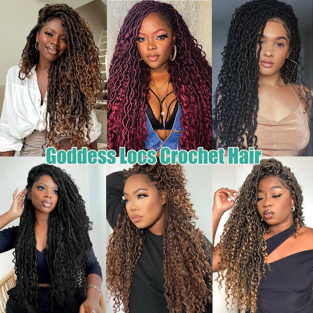 Goddess Locs Crochet Hair with Curly Ends - Ombre Faux Locs Braids