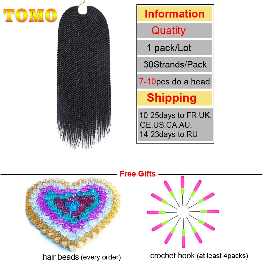 TOMO 14 16 18 20 22Inch 30Roots/Pack Crotchet Braids 16 Colors Synthetic Senegalese Twist Braiding Hair Crochet Hair Extensions