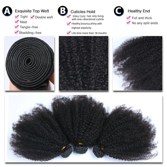 BeuMax 10A Grade 3/4 Afro Kinky Curly Bundles with 4x4 Closure