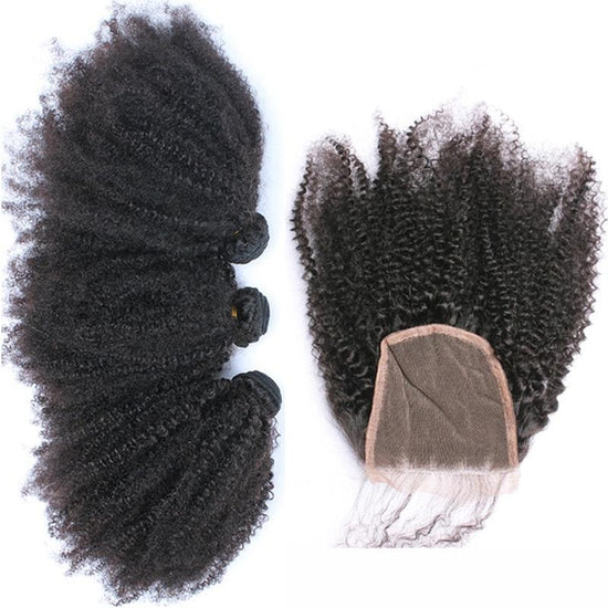 BeuMax 10A Grade 3/4 Afro Kinky Curly Bundles with 4x4 Closure