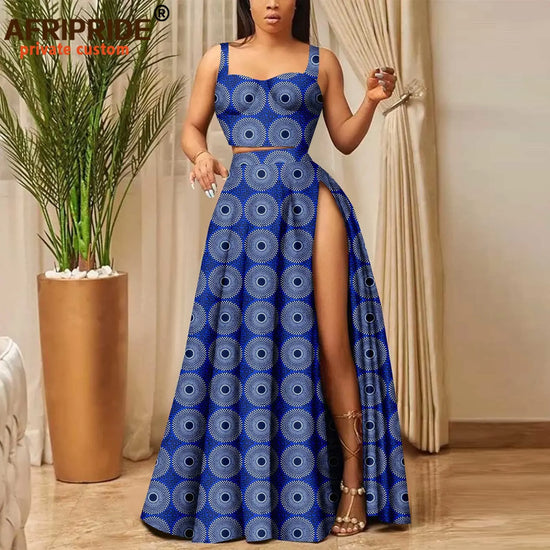 African Clothes for Women Print Crop Top and Maxi Skirt 2 Piece Set Party Outfits Traditional Clothing Ankara Attire A2326001