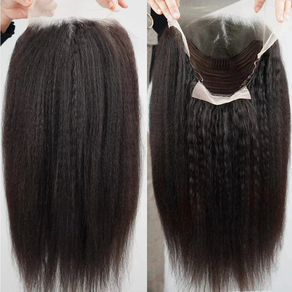 13x6 Kinky Straight Full Lace Front Wig Human Hair Yaki Straight Lace Frontal Wig Brazilian Guleless Wig Pre Plucked For Women