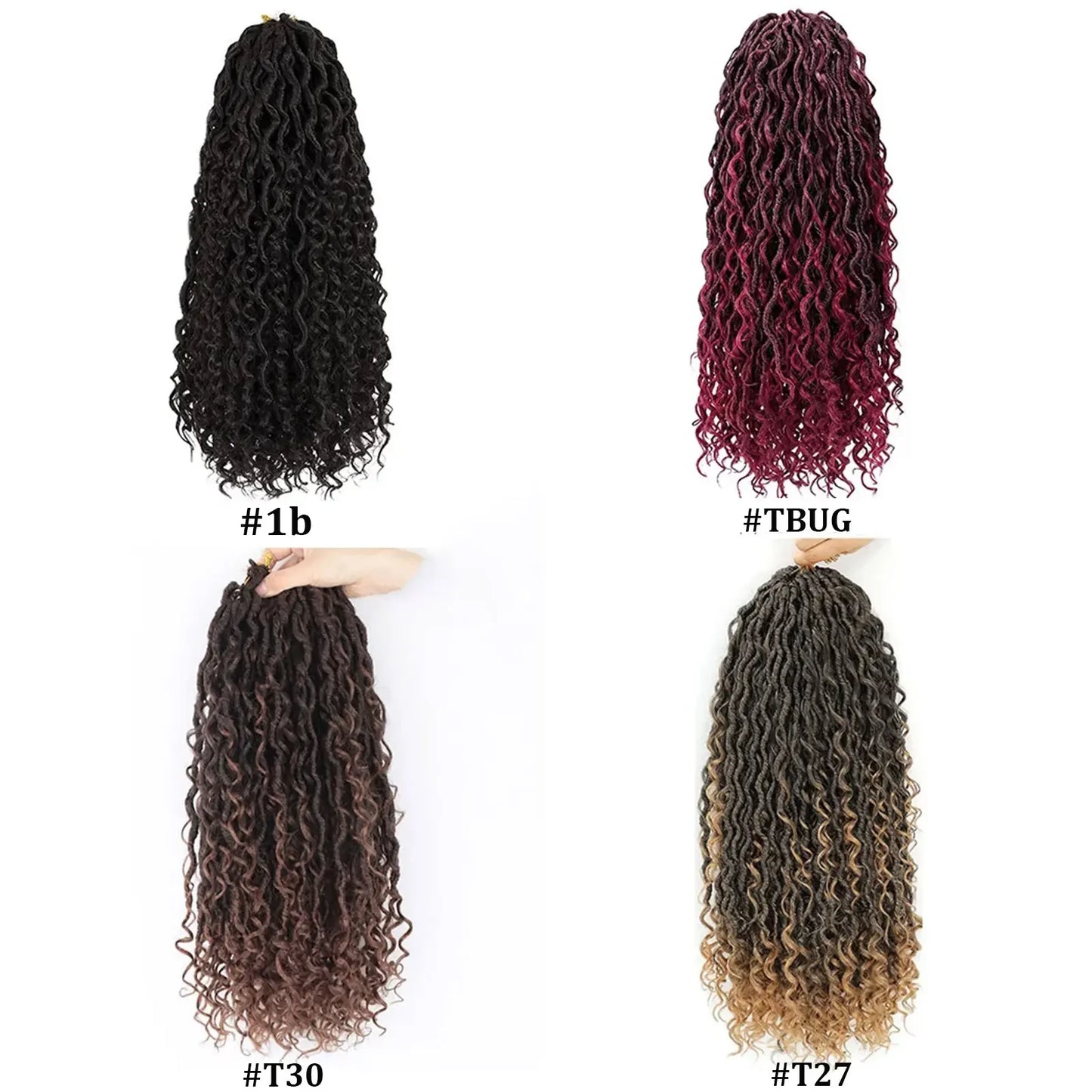 Ombre Goddess Faux Locs Crochet Hair 18 Inch River Locs Crochet Braids Hair Curly Hair Ends Synthetic Braiding Hair Extensions