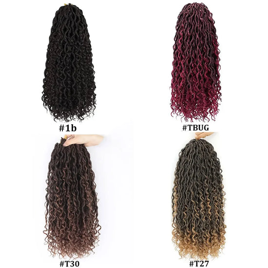 Ombre Goddess Faux Locs Crochet Hair 18 Inch River Locs Crochet Braids Hair Curly Hair Ends Synthetic Braiding Hair Extensions