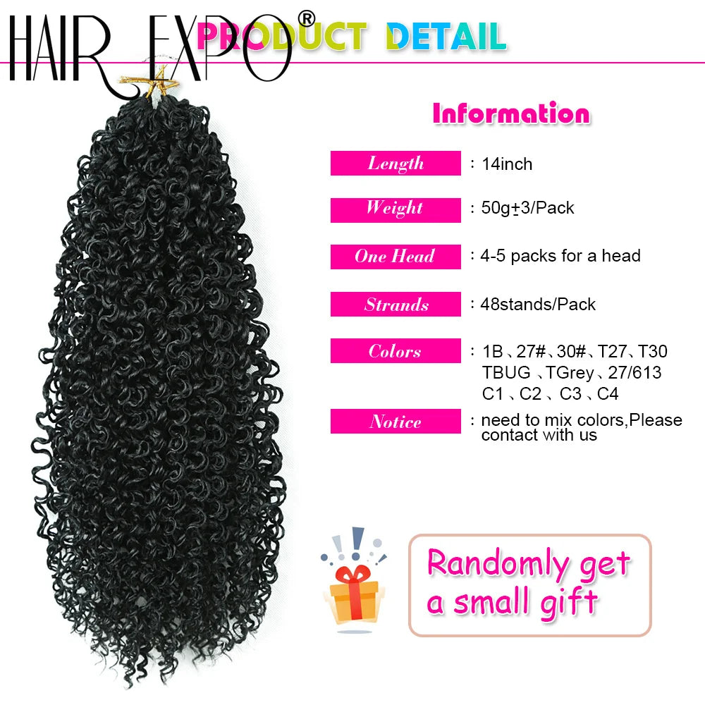 14"Curly Passion Twist Crochet Hair Synthetic Yanky Twist Braiding