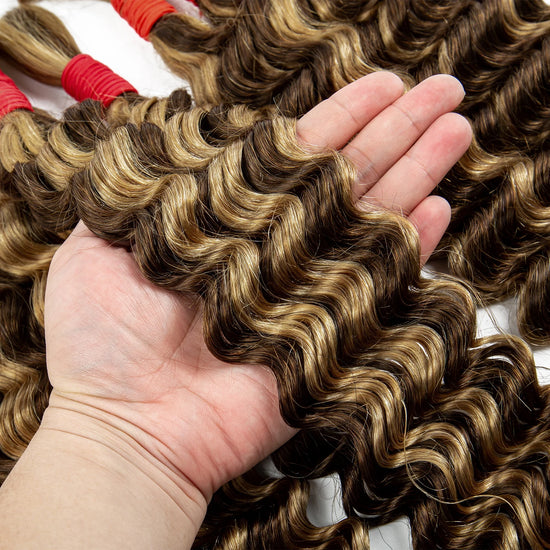 Honey Brown Deep Wave Bulk Human Hair for Braiding 100g  No Weft Boho Braids Brazilian Virgin Human Hair Extensions
