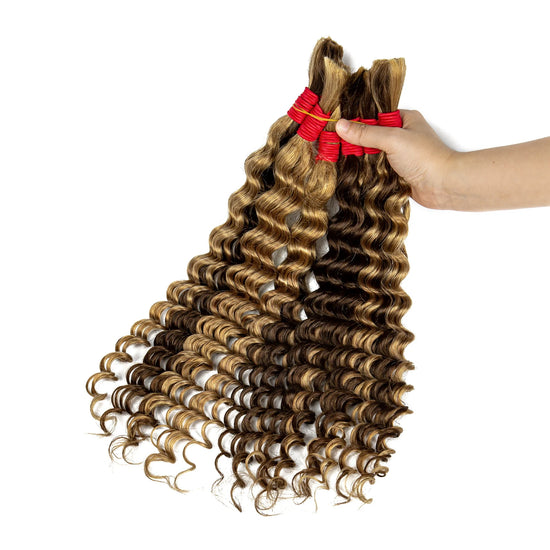 Honey Brown Deep Wave Bulk Human Hair for Braiding 100g  No Weft Boho Braids Brazilian Virgin Human Hair Extensions