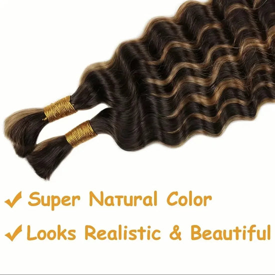 Honey Brown Deep Wave Bulk Human Hair for Braiding 100g  No Weft Boho Braids Brazilian Virgin Human Hair Extensions