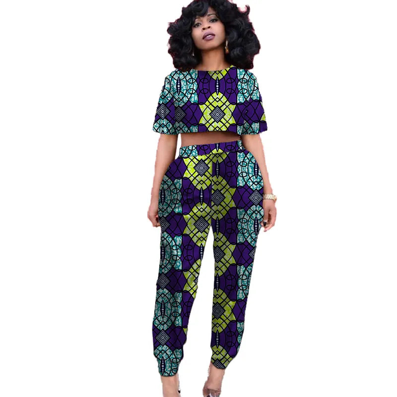Customize African Suits For Women Mini Tops Patch Jogger Pants Nigerian Fashion Lady's Ankara Print Party Wear