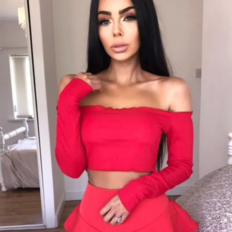 Off-Shoulder Long Sleeve Women's T-Shirt