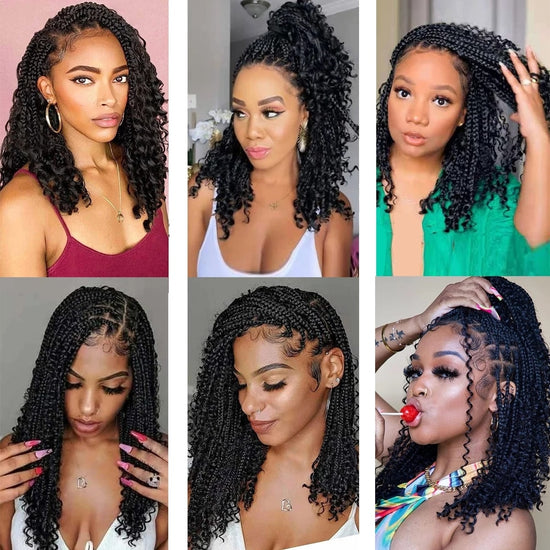 Edalina 8 Packs Goddess Box Braids Crochet Curly end 10''14'' 18'' 24 Inch Boho Box Braids Bohemian Crochet Hair Extension 16 strands/Pack for Women