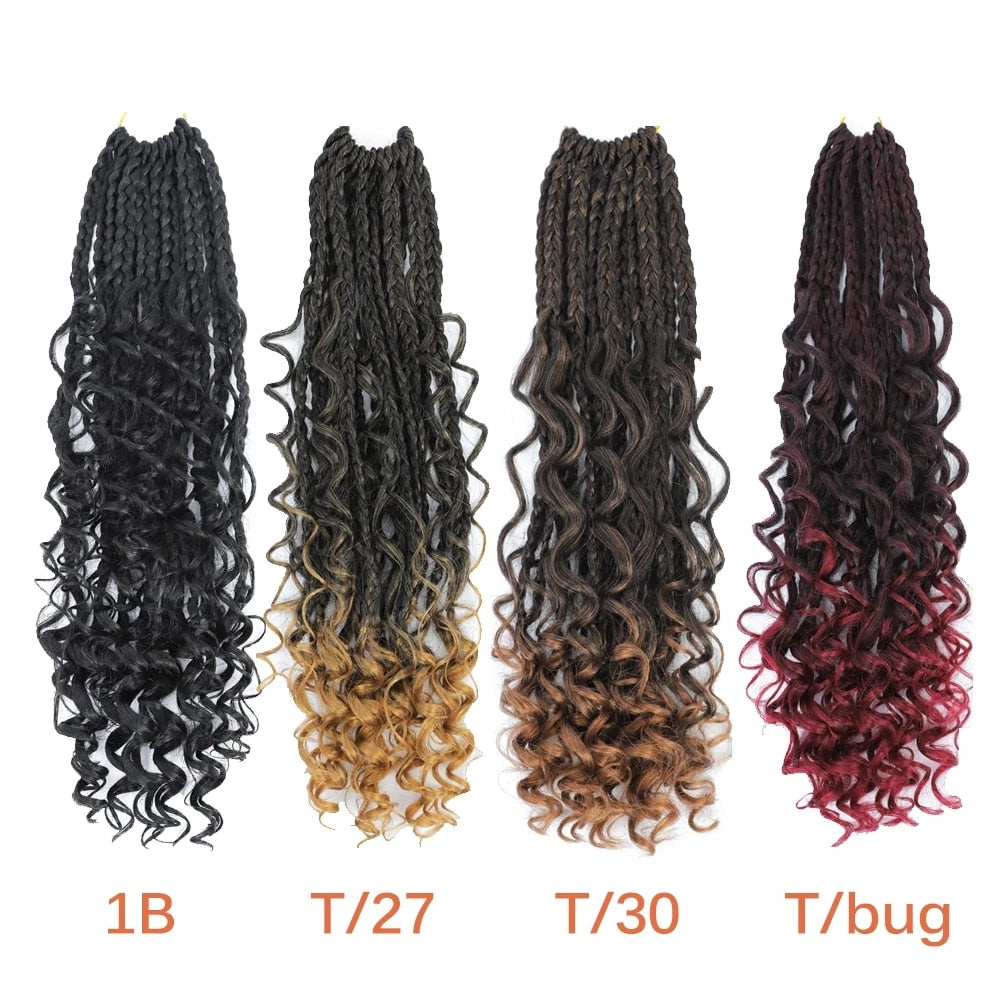 Edalina 8 Packs Goddess Box Braids Crochet Curly end 10''14'' 18'' 24 Inch Boho Box Braids Bohemian Crochet Hair Extension 16 strands/Pack for Women