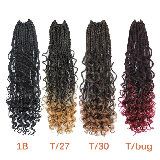 Edalina 8 Packs Goddess Box Braids Crochet Curly end 10''14'' 18'' 24 Inch Boho Box Braids Bohemian Crochet Hair Extension 16 strands/Pack for Women