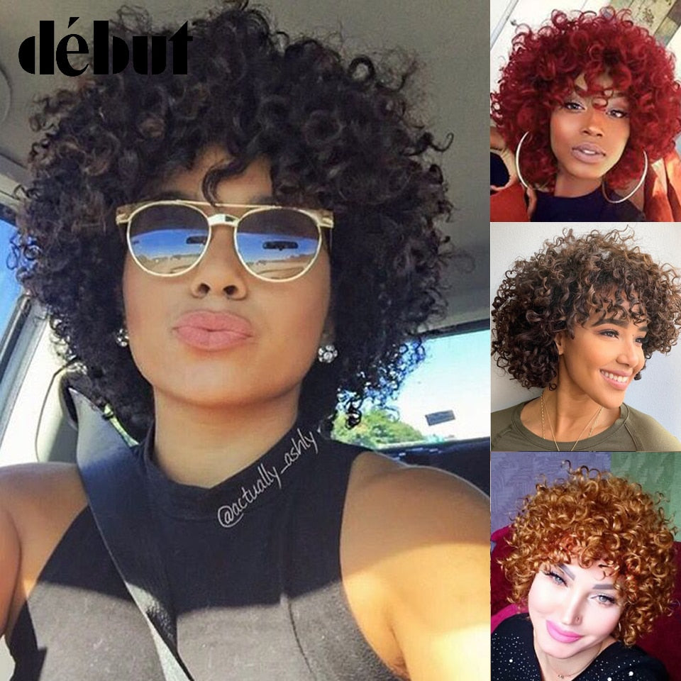 Debut Cheap Red Human Hair Wigs For Black Women Brown Ombre Brazilian Short Bob Curly Wigs 99J Remy Human Hair Machine Made Wigs