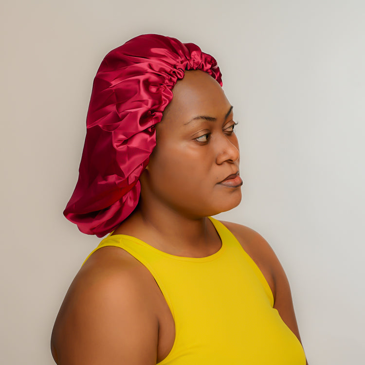 EDALINA LARGE REVERSIBLE AND ADJUSTABLE 15 Inch Double Layered SATIN BONNET Silk Sleep Cap To Protect Edges, Natural Hair & Your Style.  Our Bonnet Stay on Head Through The Night