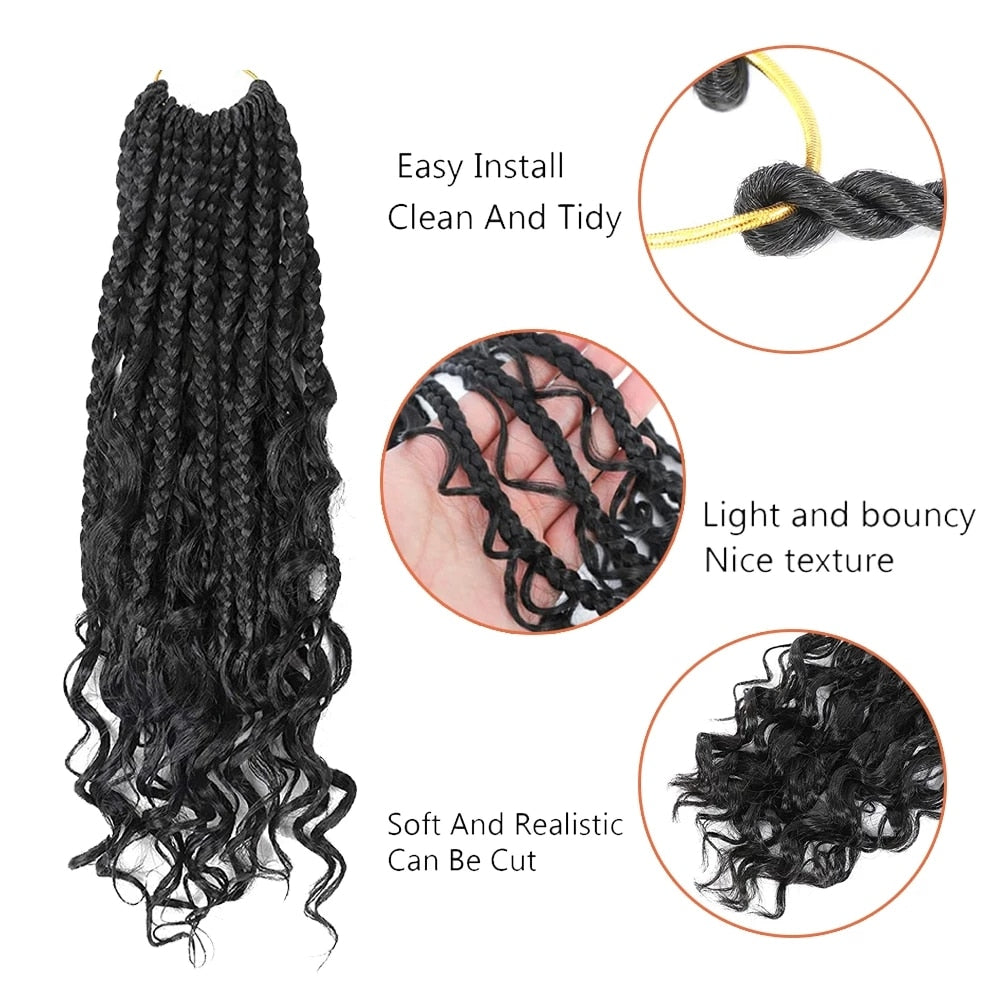 Edalina 8 Packs Goddess Box Braids Crochet Curly end 10''14'' 18'' 24 Inch Boho Box Braids Bohemian Crochet Hair Extension 16 strands/Pack for Women